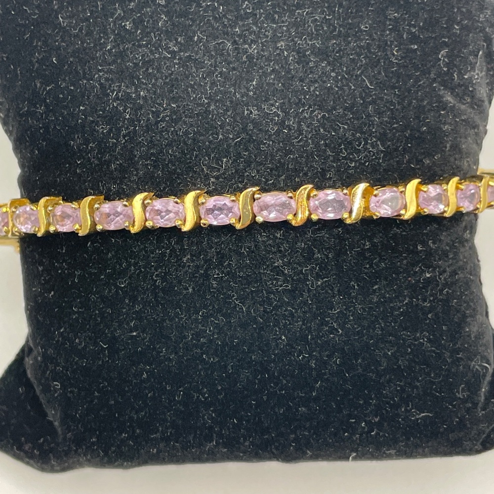 925 HAN THAI Amethyst Sterling Tennis Bracelet Gold Vermeil 7"